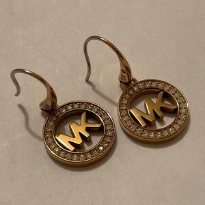 Michael Kors Gold-Tone MK Circle Drop Earrings with Crystals